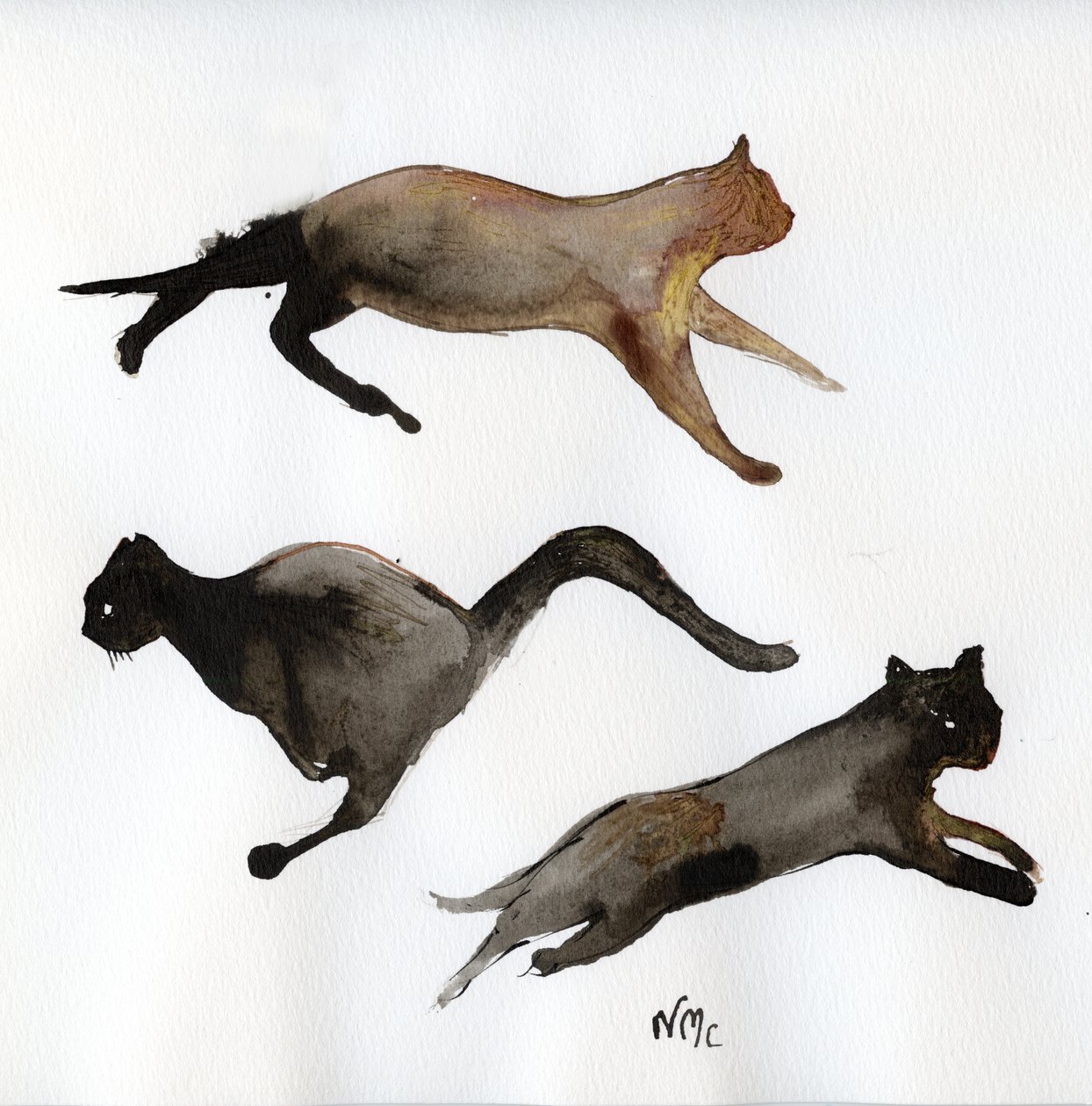 Run Cat Run, 2017, (bläck på papper) av Nancy Moniz Charalambous