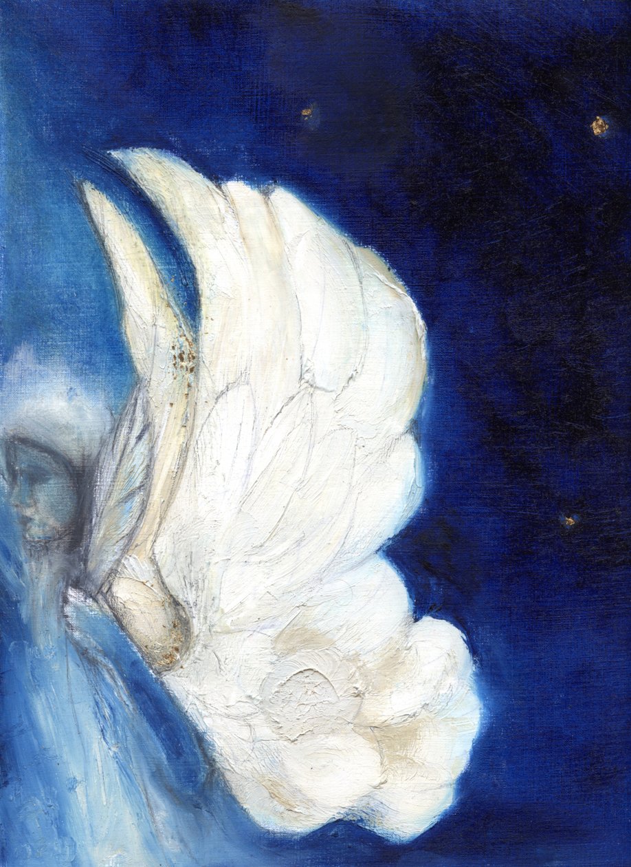 Wings over London, 2013, (olja och bladguld på kort) av Nancy Moniz Charalambous