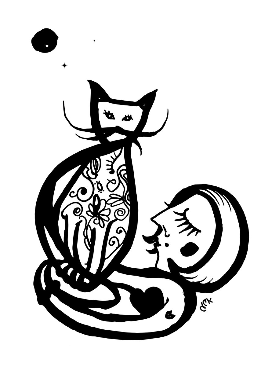 Arty Wednesday Cat, 2021 (tusch på kort) av Nancy Moniz Charalambous