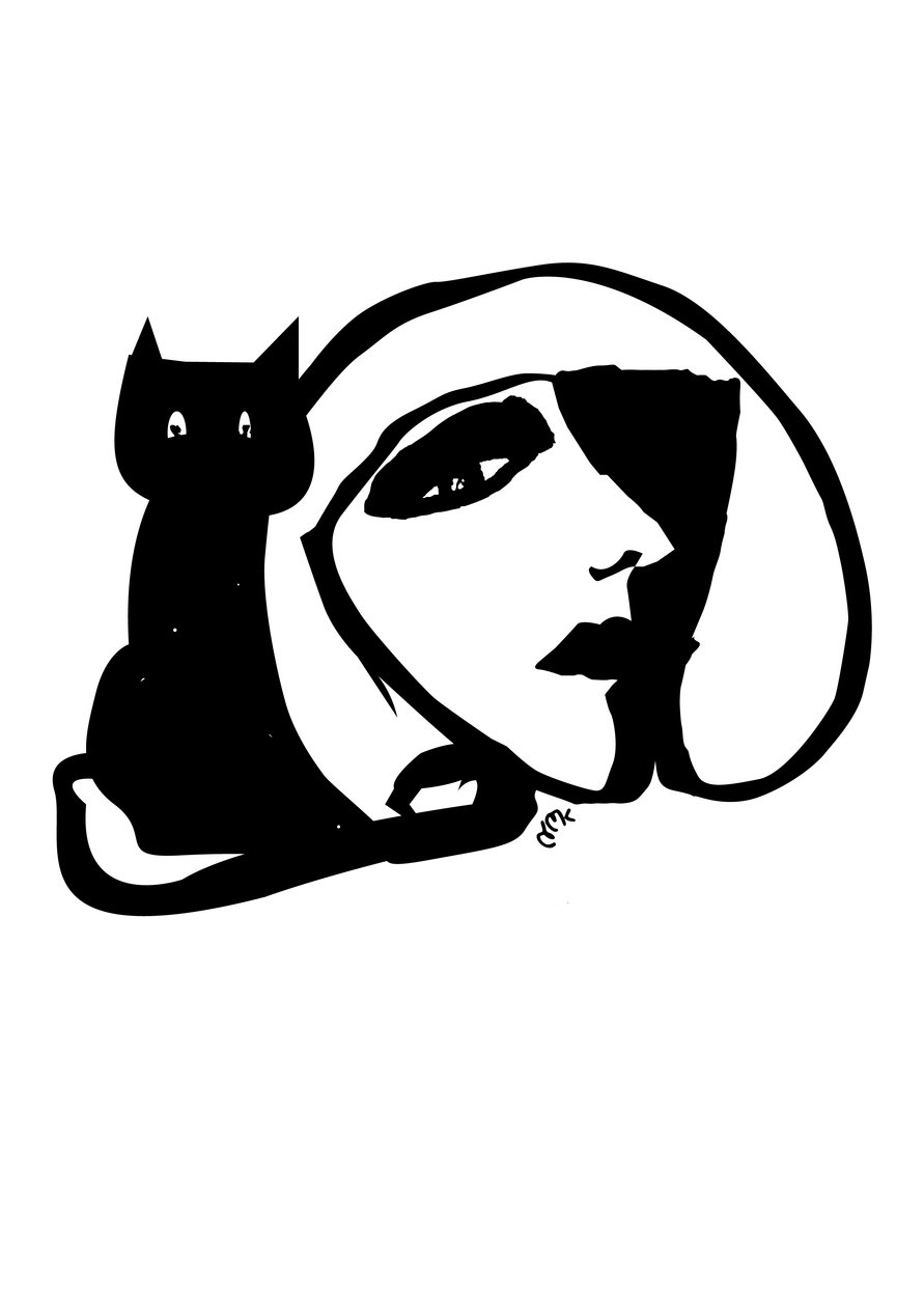 Catty Monday Cat, 2021 (Bläck på kortet) av Nancy Moniz Charalambous