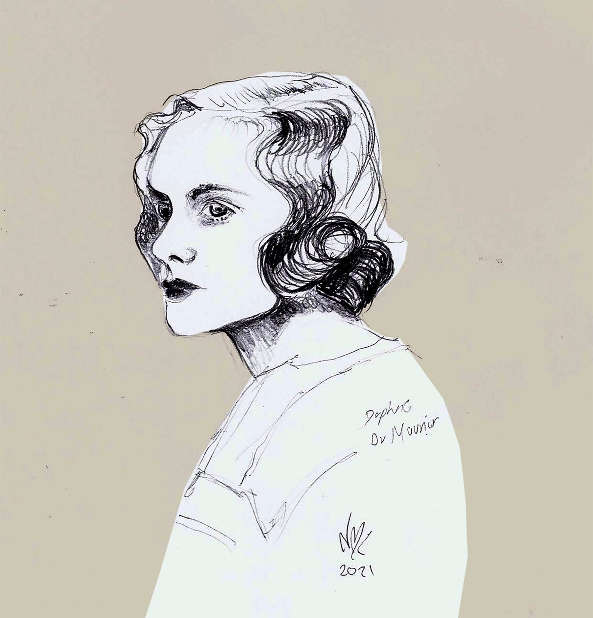 Daphne Du Maurier, 2021 (teckning) av Nancy Moniz Charalambous