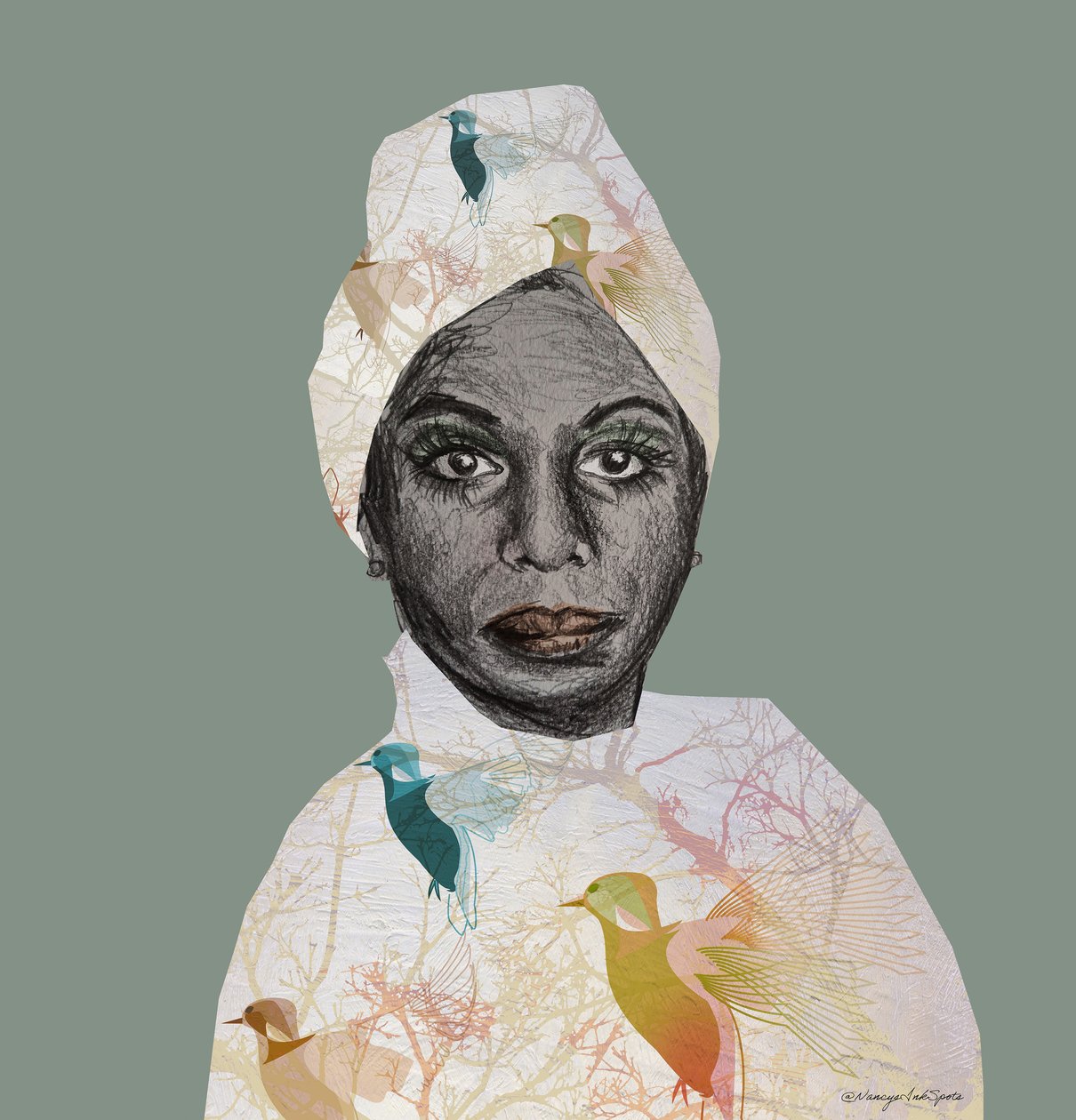 Nina Simone, 2022 (teckning) av Nancy Moniz Charalambous