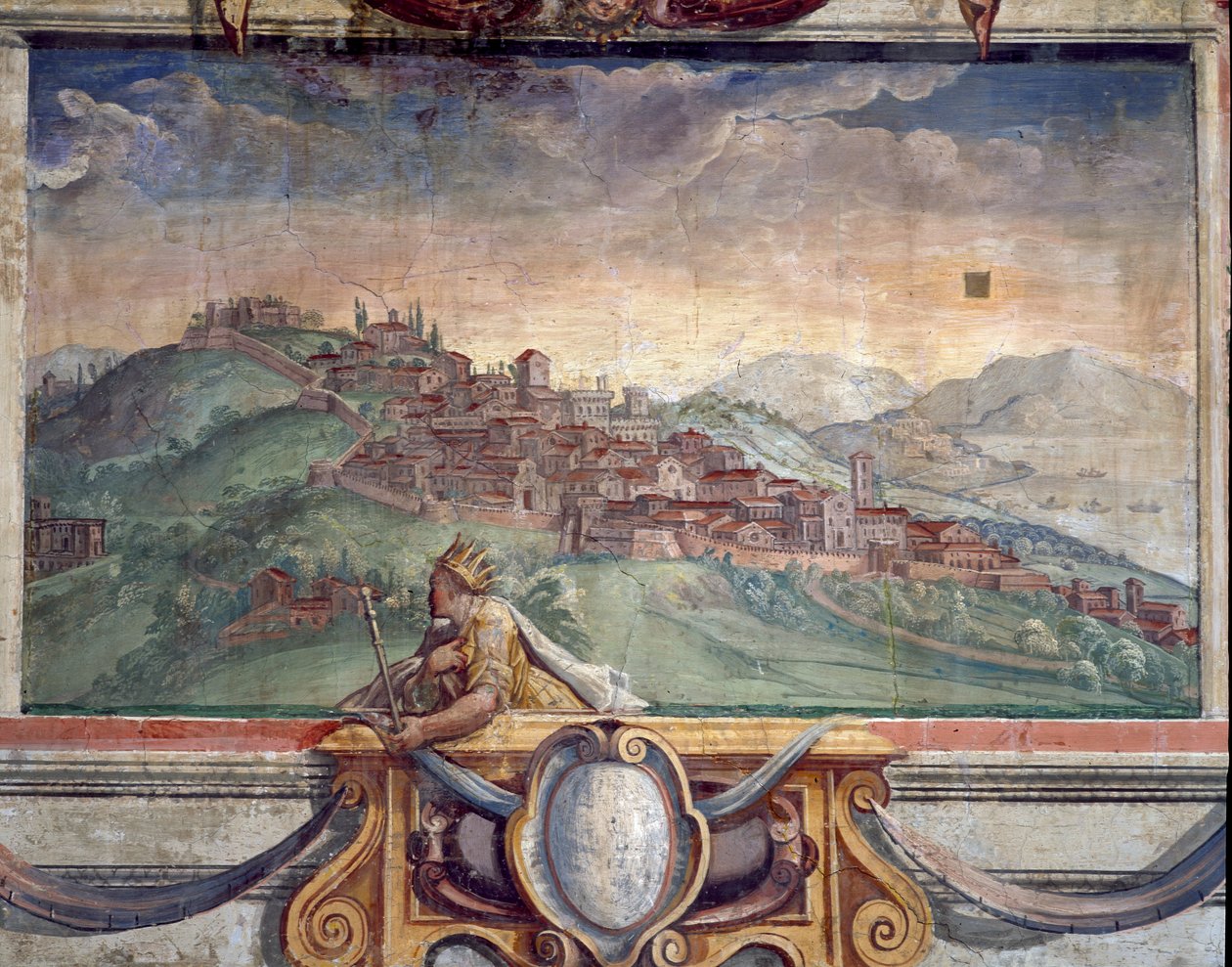 Sovrum, detalj av frisen som visar städer under Medici-styret, möjligen Cortona, fresk från 1564-75 av Bartolomeo Ammannati