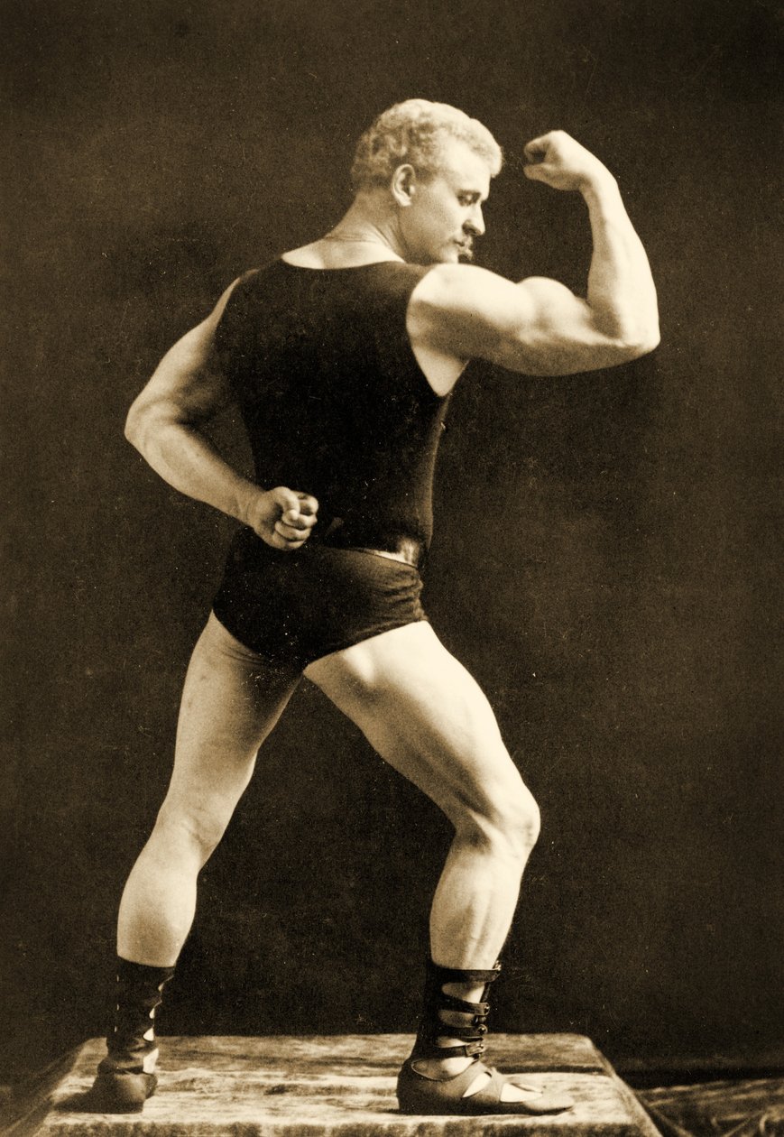 Eugen Sandow, i klassisk antik grekisk-romersk pose, c.1893 av Napoleon Sarony