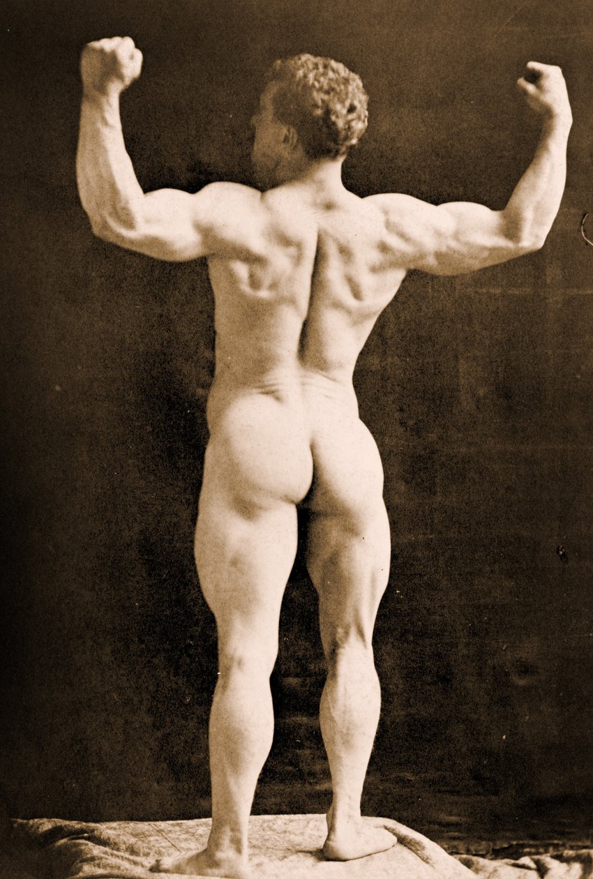 Eugen Sandow, i klassisk antik grekisk-romersk pose, c.1893 av Napoleon Sarony
