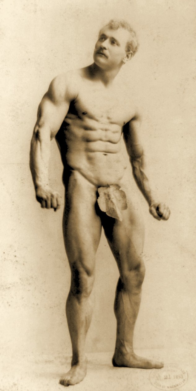 Eugen Sandow, i klassisk antik grekisk-romersk pose, c.1893 av Napoleon Sarony