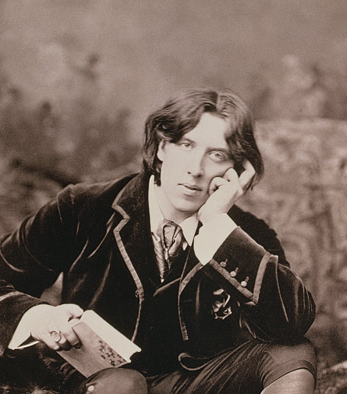 Porträtt av Oscar Wilde 1854-1900, 1882 bw fotodetalj av 87436 av Napoleon Sarony