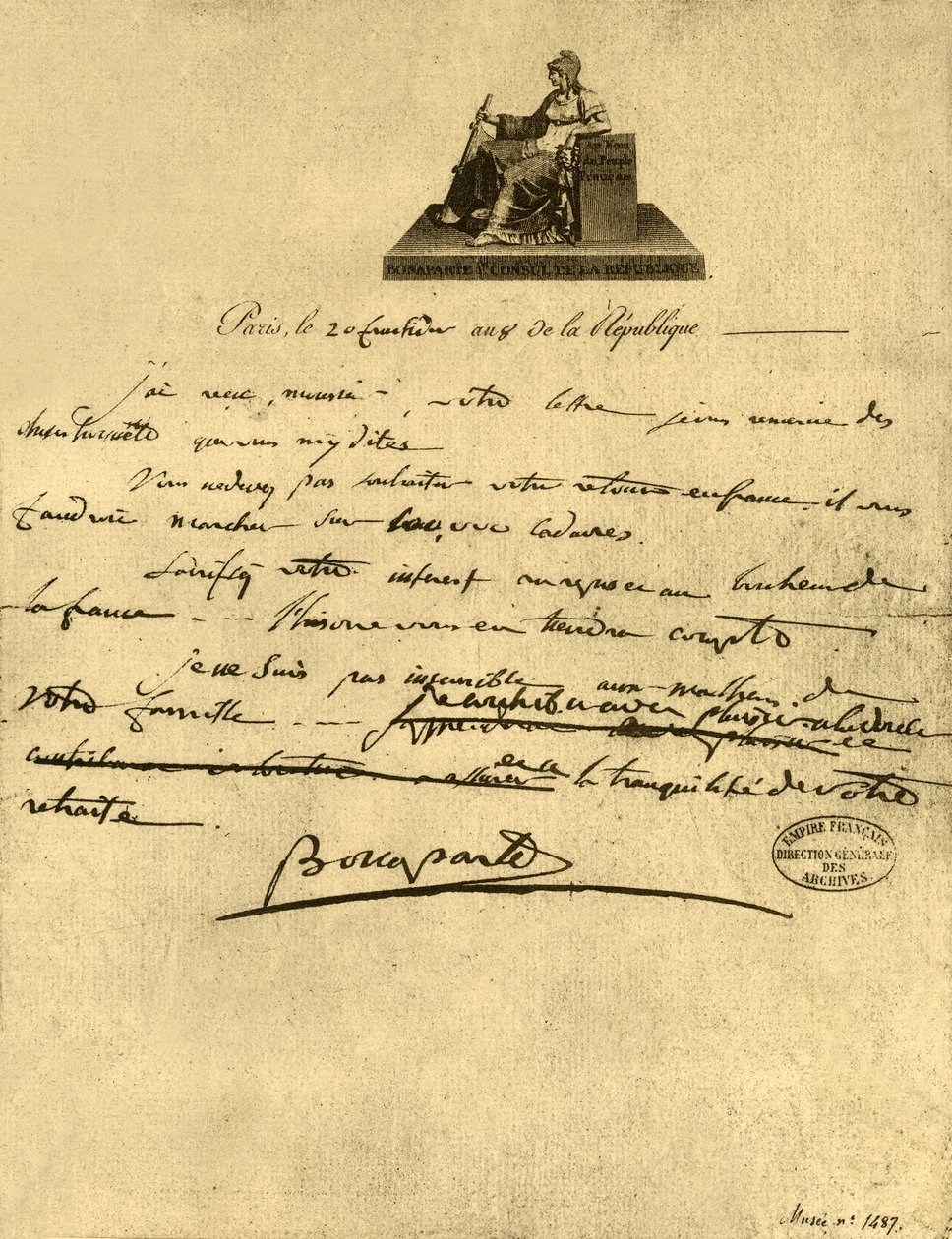 Brev från förste konsul Napoleon Bonaparte till greven av Provence, 6 september 1800, 1921. av Napoleon Bonaparte I