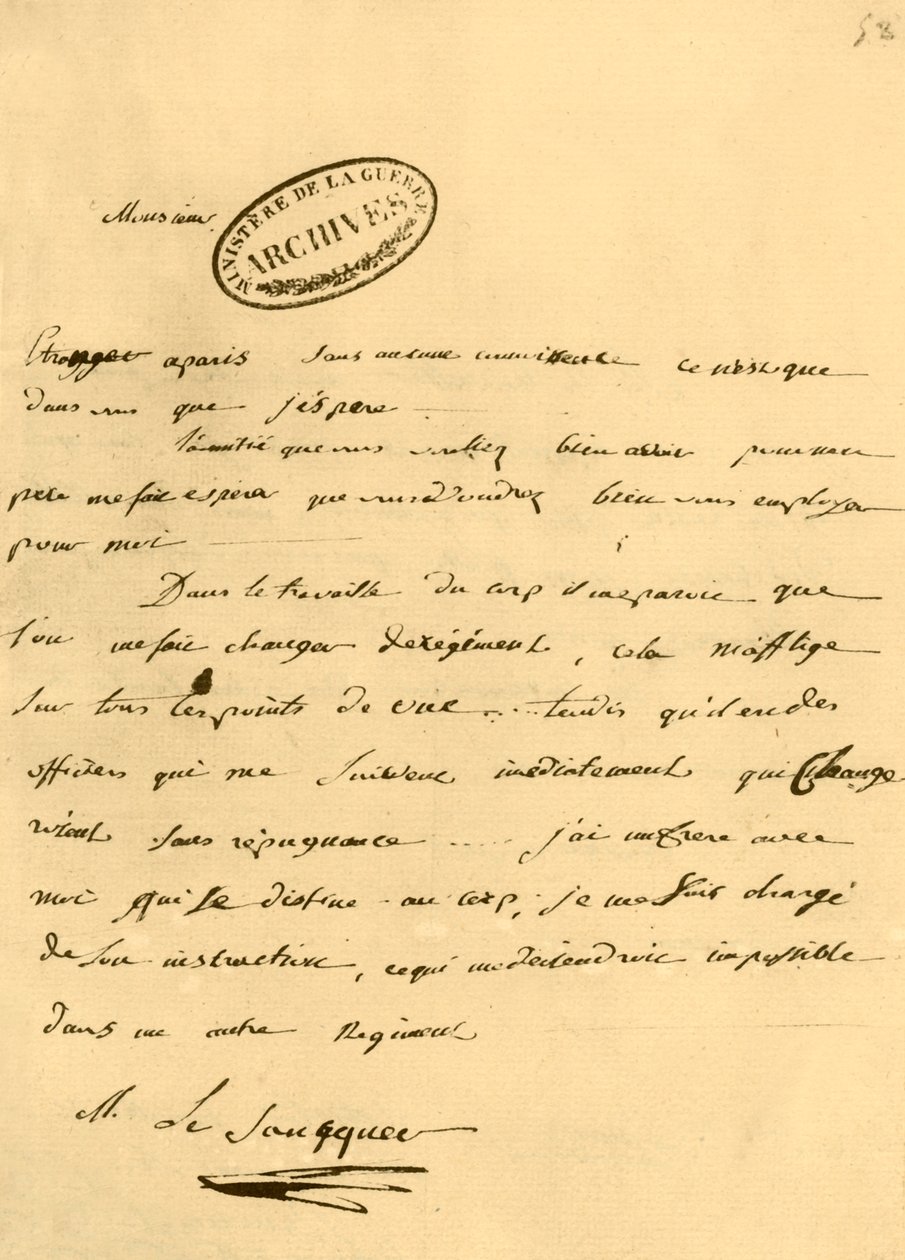 Brev från Napoleon till Le Saucquer, krigsskrivare, 3 juni 1791, 1921. av Napoleon Bonaparte I