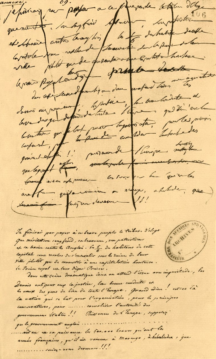 Grovt utkast till text för införande i Le Moniteur Universel, 16 april 1801, 1921. av Napoleon Bonaparte I