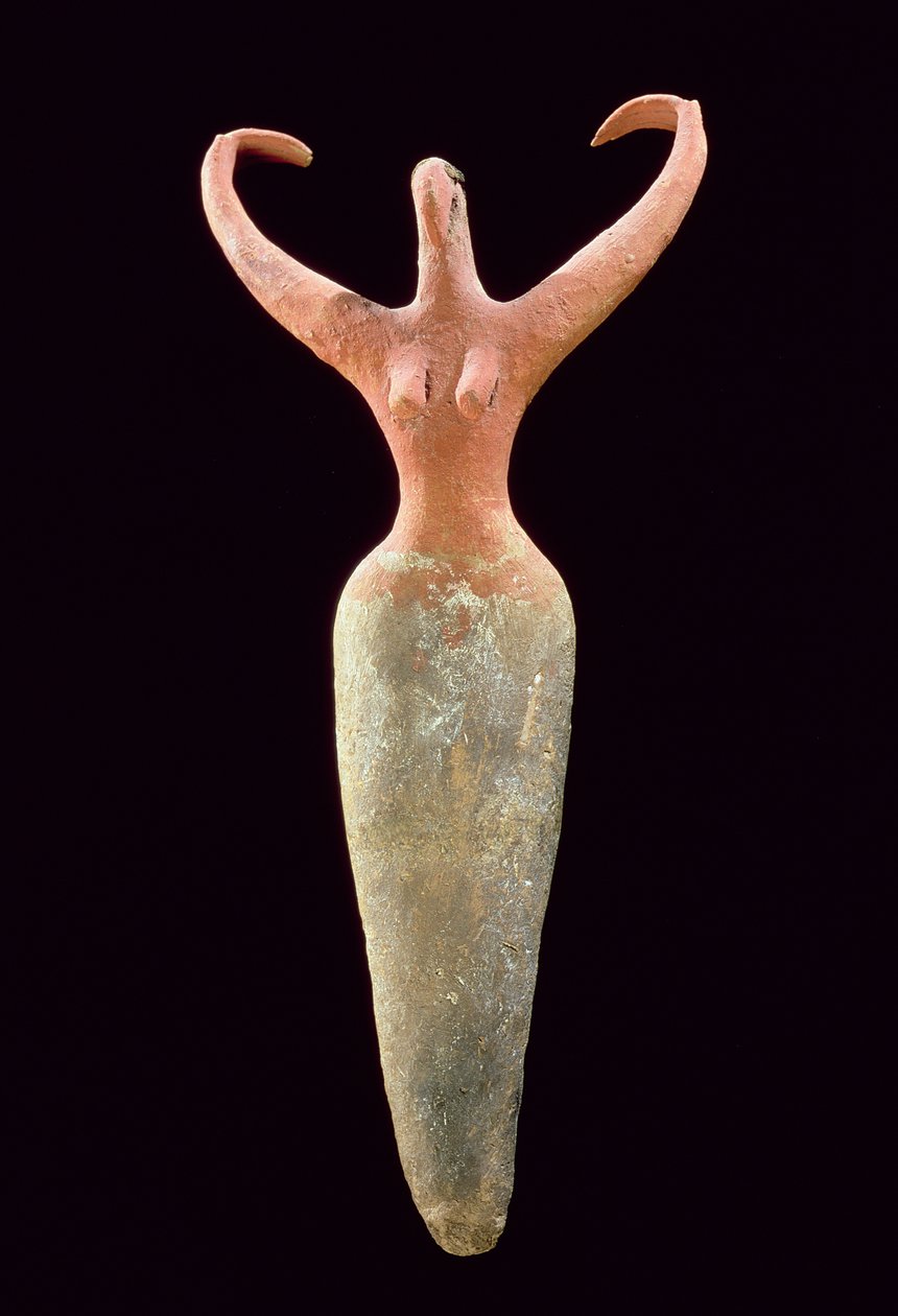 Kvinnlig statyett, från El Mamariya, ca 3600-3500 f.Kr. (målad terrakotta) (se 201160) av Naqada I Period Egyptian