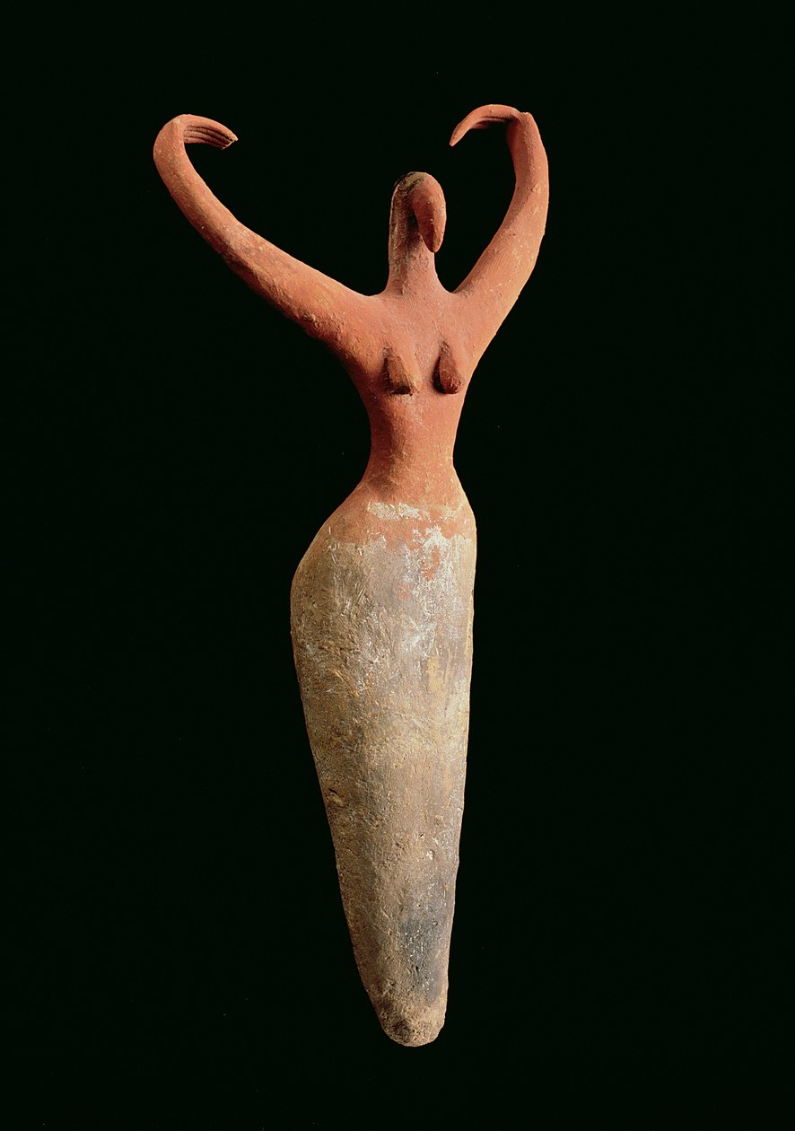 Kvinnlig statyett, från El Mamariya, ca 3600-3500 f.Kr. (målad terrakotta) (se 201159) av Naqada I Period Egyptian