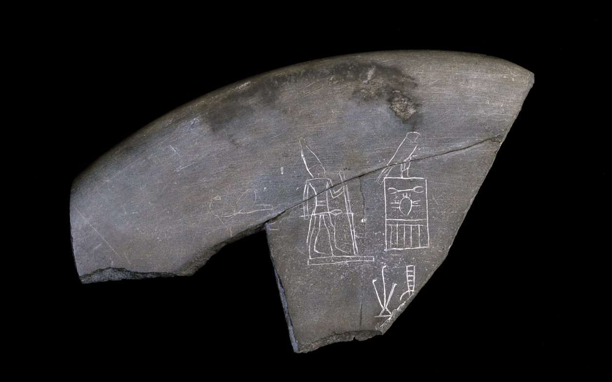 Fragment av inskriven stenskål, ca 3285 f.Kr. (huggen siltsten) av Naqada I Period Egyptian