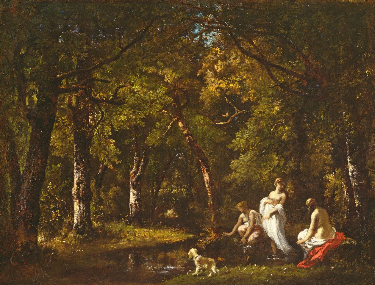 Bathers by a Woodland Stream, 1859 (olja på limfodrad duk) av Narcisse Virgile Diaz de la Peña