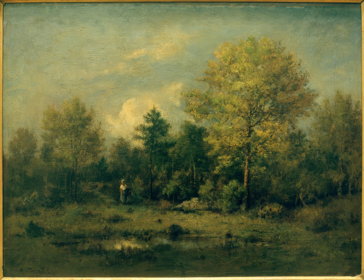 Landskap med en damm i skogen av Narcisse Diaz de la Pena