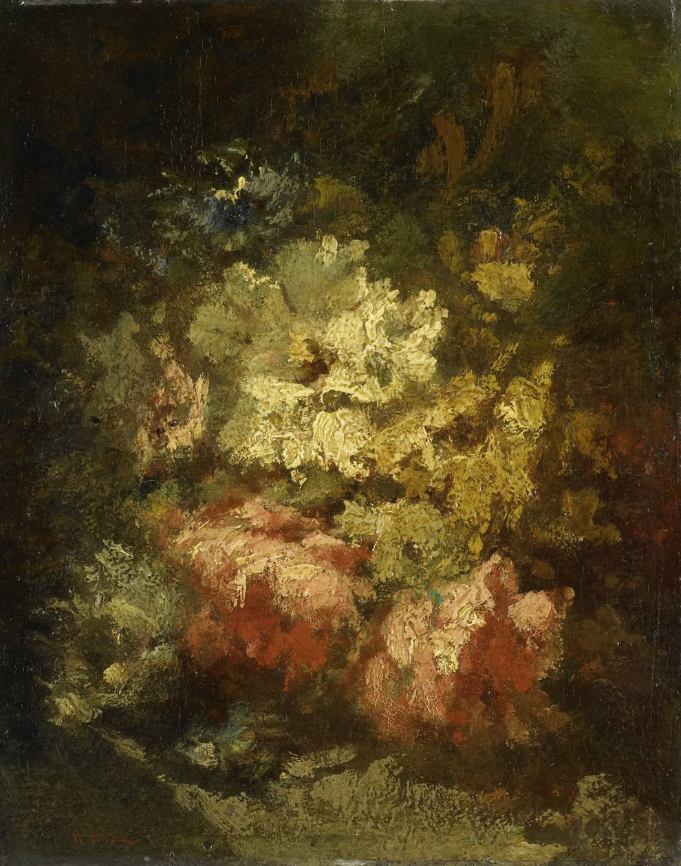 Stilleben med vita och röda rosor av Narcisse Virgile Diaz de la Peña