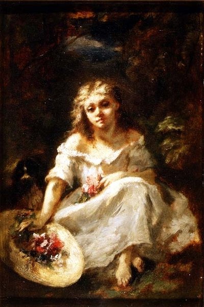 Flicka med blommor av Narcisse Virgile Diaz de la Peña