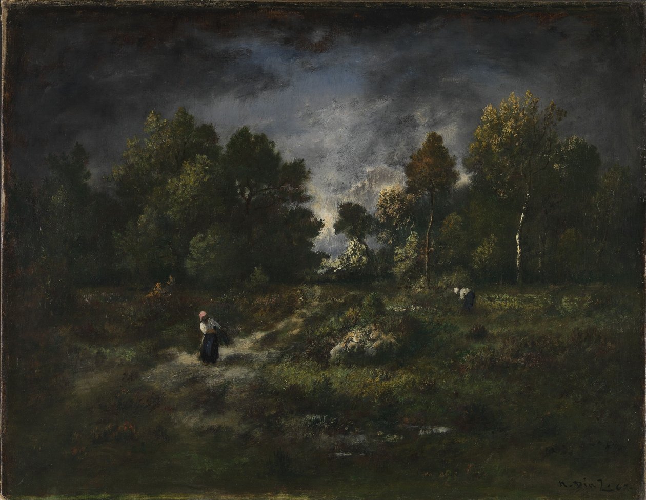 Skogslandskap med vedsamlare av Narcisse Virgile Diaz de la Peña