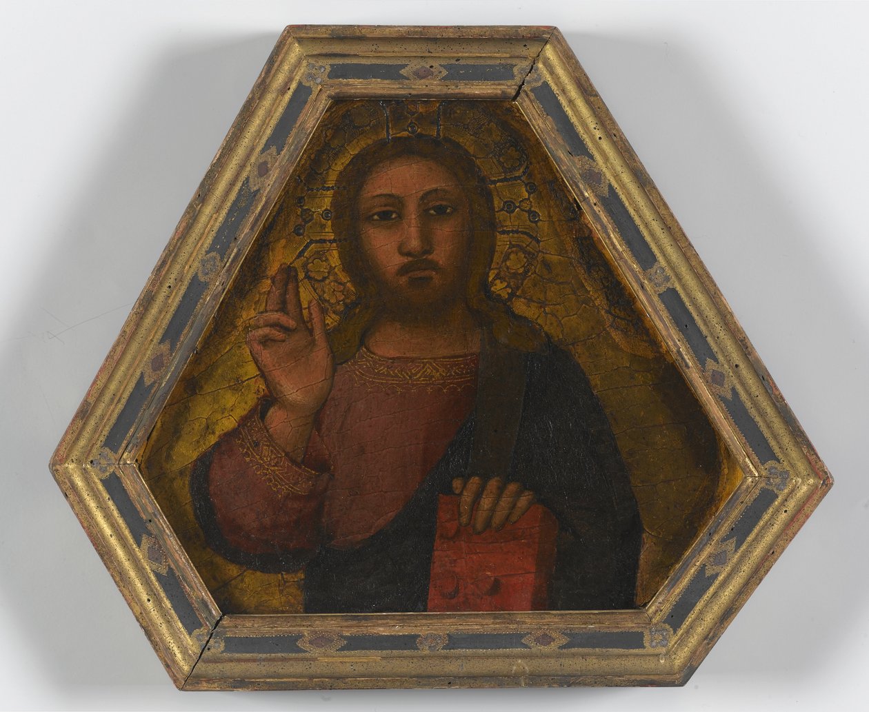 Christ Blessing (tempera & bearbetat guld på panel) av Nardo di Cione