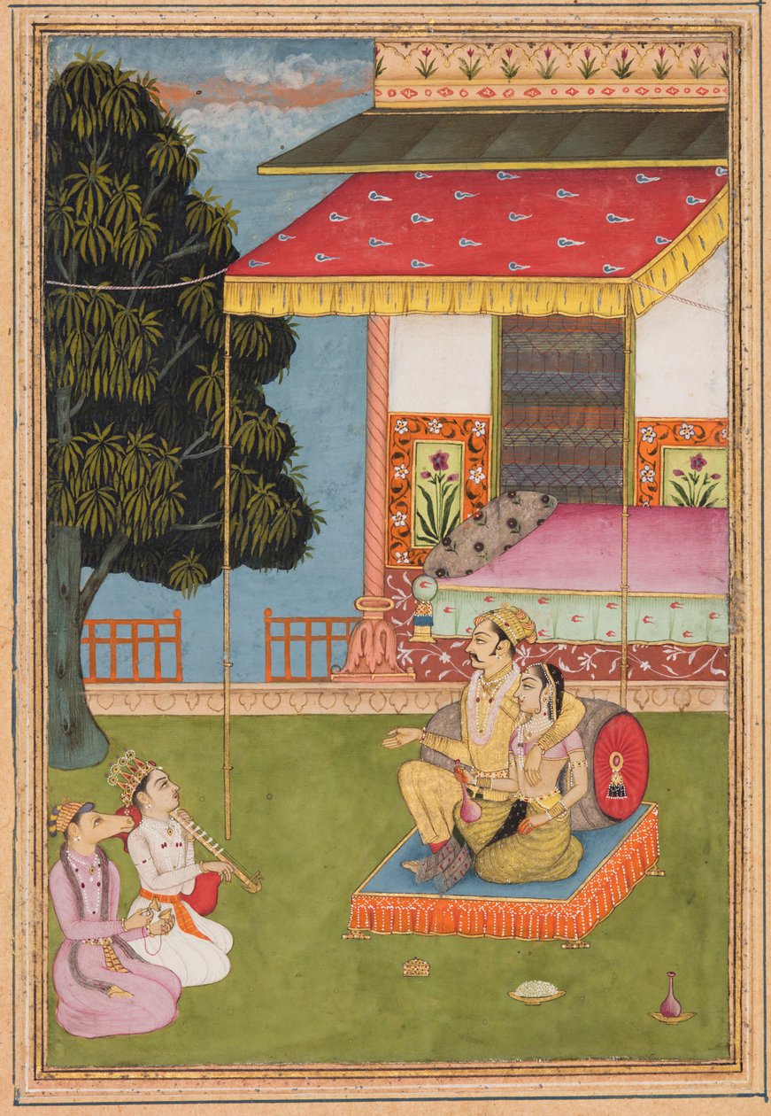En sida från en Ragamala-serie: Sri Raga, 1695. av Nasiruddin