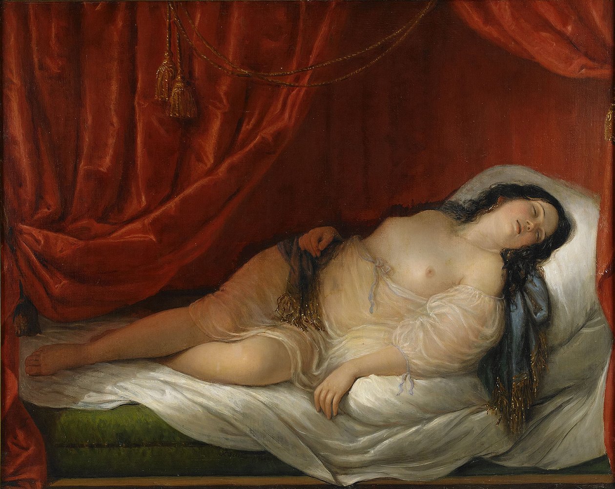 En odalisque i röd inredning, tidigt 1800-tal. av Natale Schiavoni