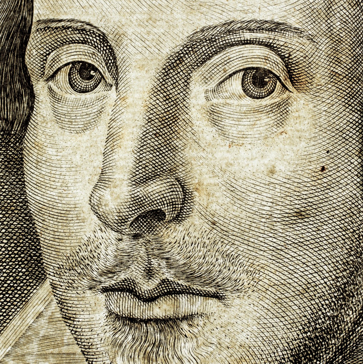 Detalj av porträtt av William Shakespeare på framsidan av Comedies, histories,  t... av Nathan Benn