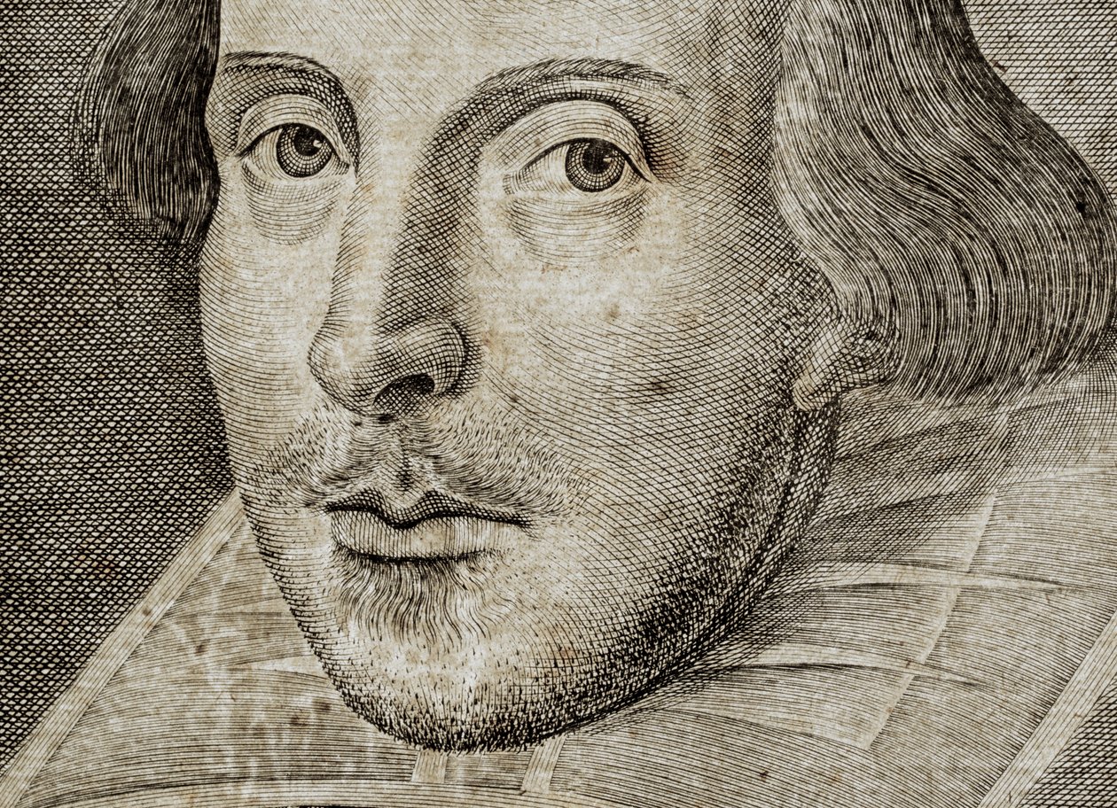 Detalj av porträtt av William Shakespeare på framsidan av Comedies, histories,  t... av Nathan Benn