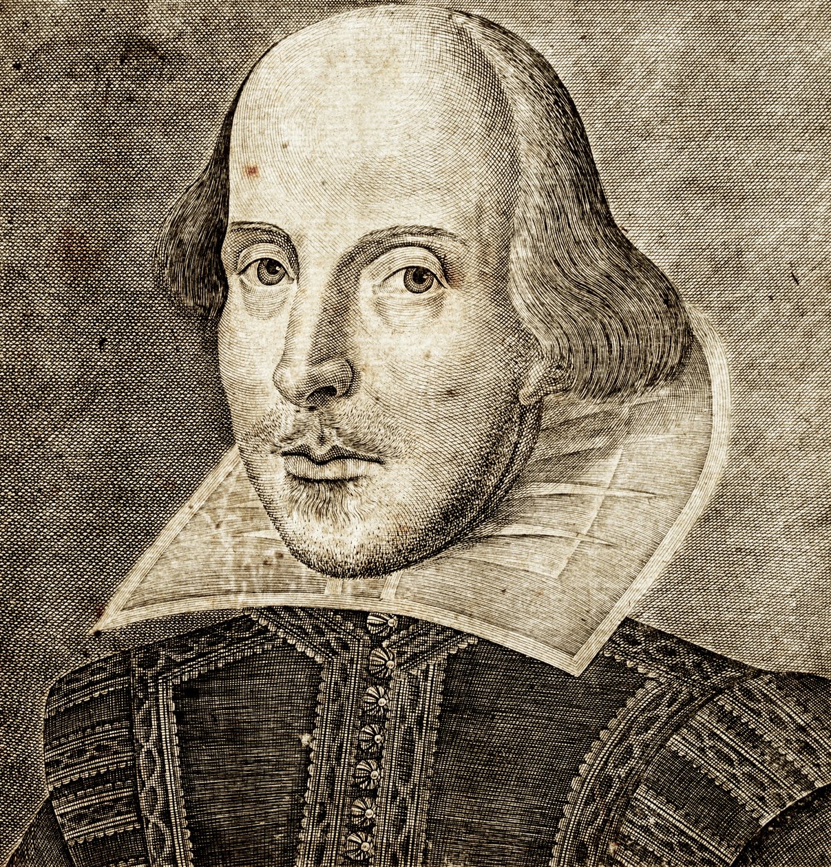 Porträtt av William Shakespeare på framsidan av Comedies, histories,  tragedies i... av Nathan Benn