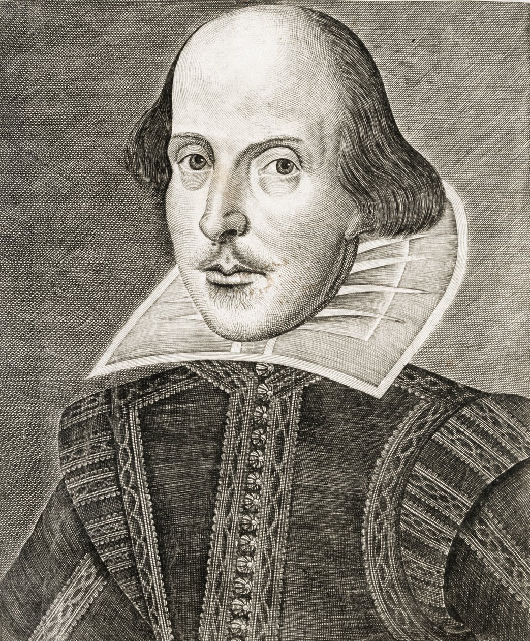 Porträtt av William Shakespeare på framsidan av Comedies, histories,  tragedies i... av Nathan Benn