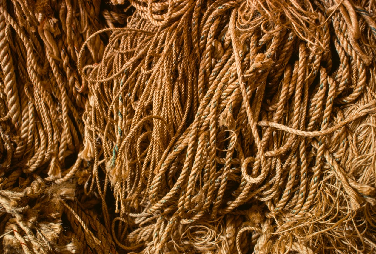 Rep tillverkat av naturlig manillafiber i Columbian Rope Companys fabrik i Auburn,... av Nathan Benn