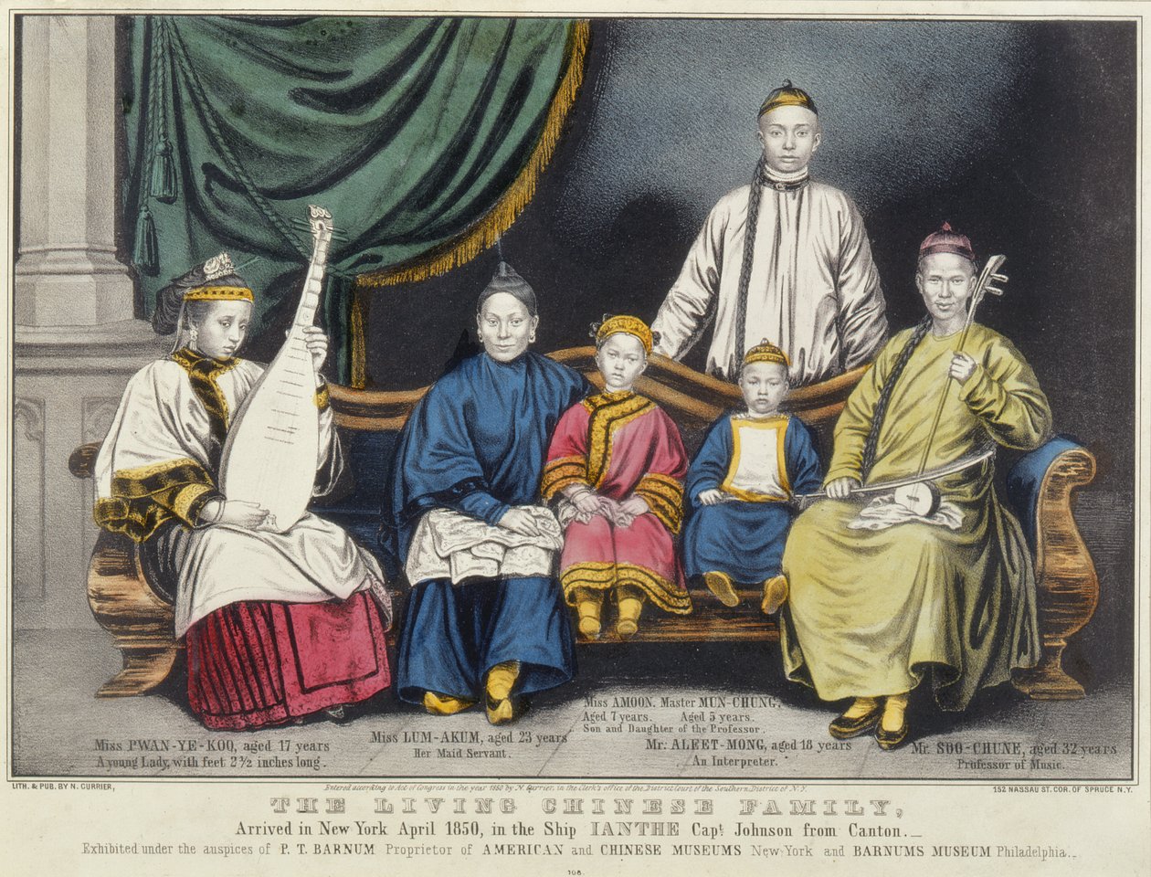 Affisch med reklam för The Living Chinese Family, 1850 av Nathaniel Currier