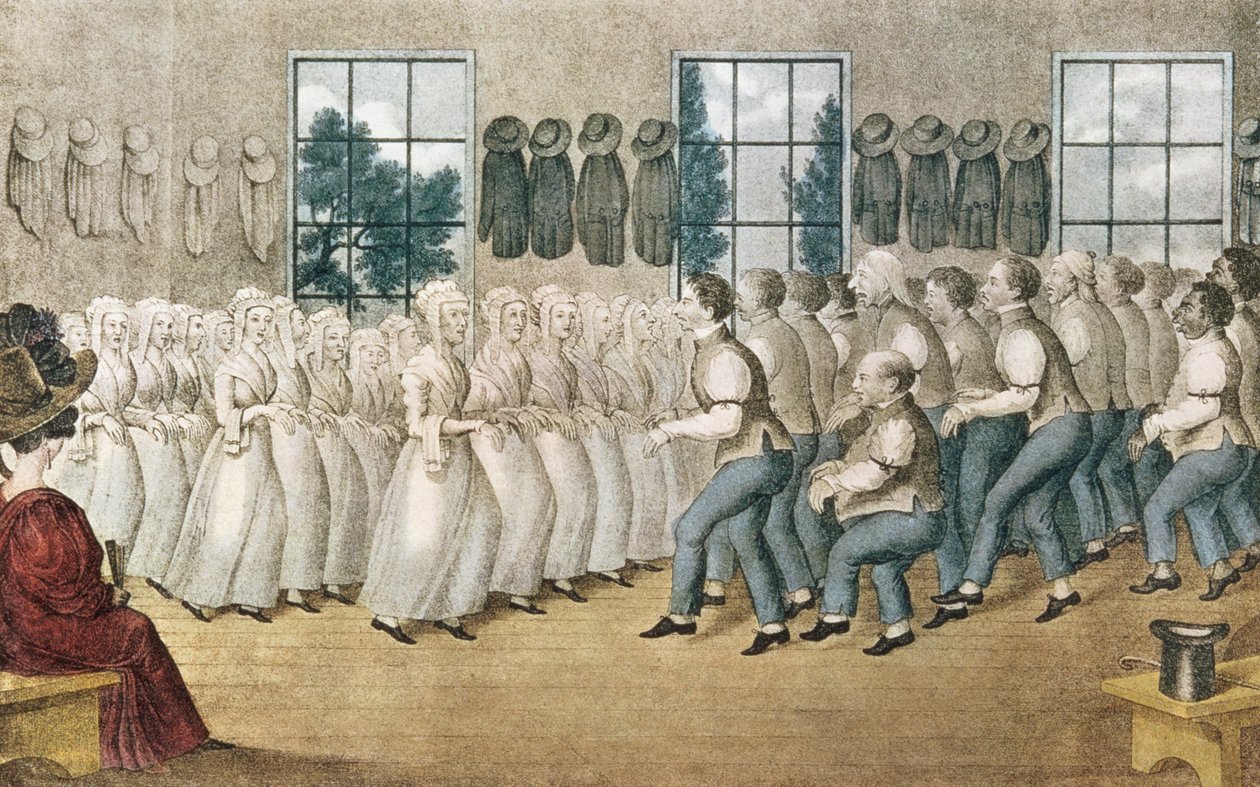 The Shakers nära Libanon, utgiven av Currier und Ives, New York av Nathaniel Currier