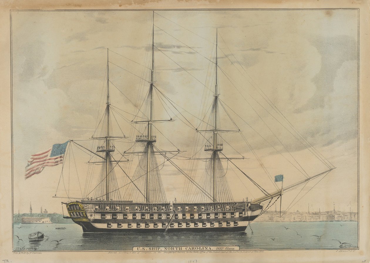 U.S. Ship North Carolina, 102 kanoner, 1843 av Nathaniel Currier