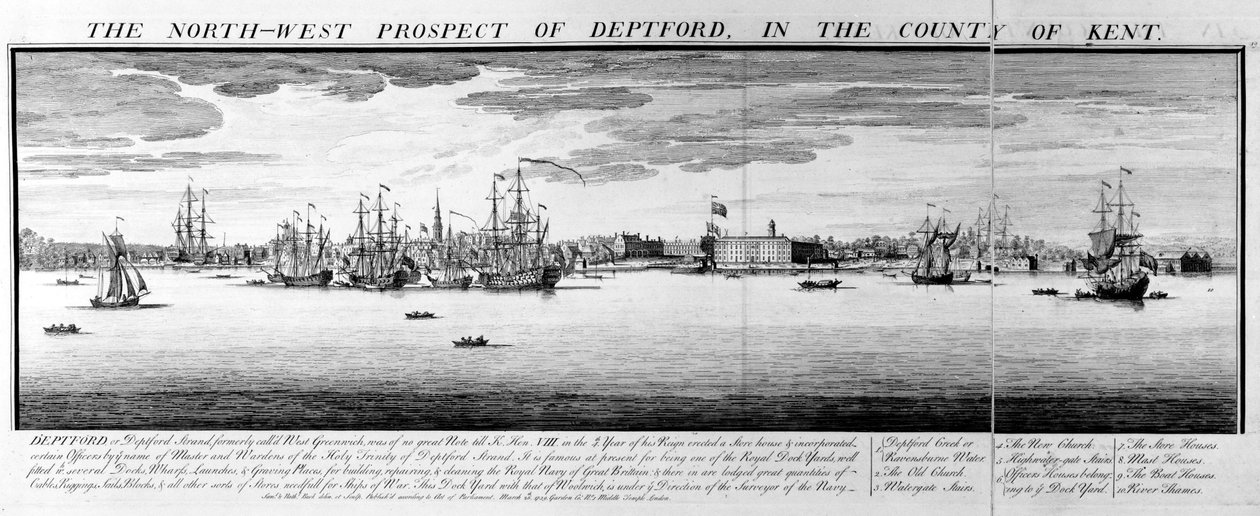 North-West Prospect of Deptford, i County of Kent, 1739 av Nathaniel and Samuel Buck