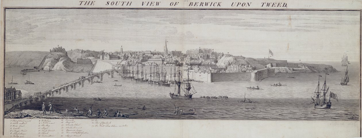 The South View of Berwick Upon Tweed, c.1743-45 (penna och bläck och tvätt på papper) av Nathaniel and Samuel Buck