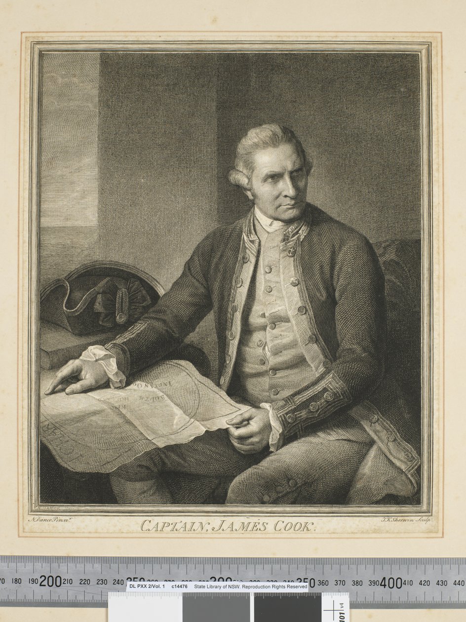 I. Kaptajn James Cook, graveret af J. K. Sherwin (1751-90), ca. 1773-84 (gravering) Sverige av Nathaniel (after) Dance Holland