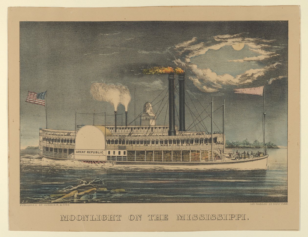 Månsken på Mississippi, 1872-74., 1872-74. Skapare: Nathaniel Currier, James Merritt Ives, Currier och Ives. av Currier and Ives