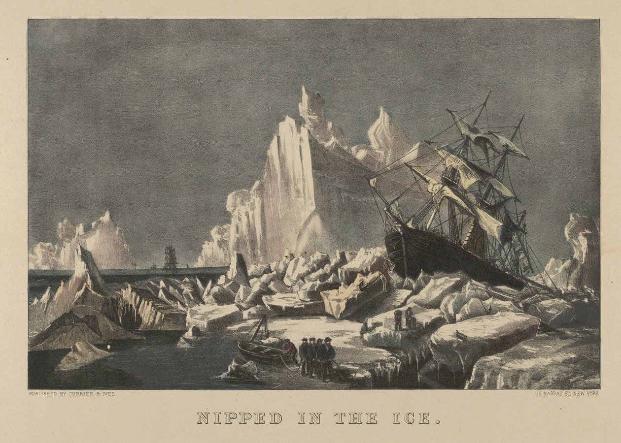 Knäppt i isen, 1876-94., 1876-94. Skapare: Nathaniel Currier, James Merritt Ives, Currier och Ives. av Currier and Ives