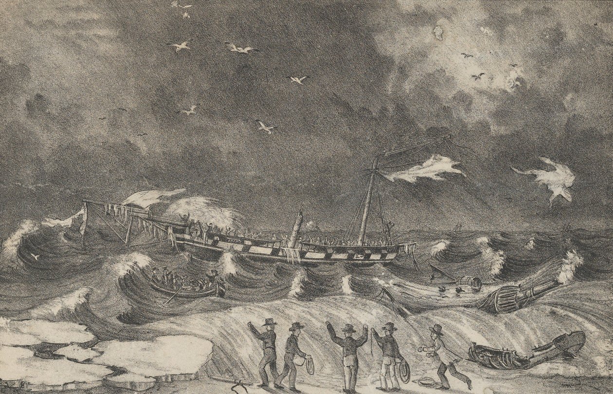 Det fruktansvärda vraket av Mexiko på Hempstead Beach, 2 januari 1837, 1848-56. av Nathaniel Currier