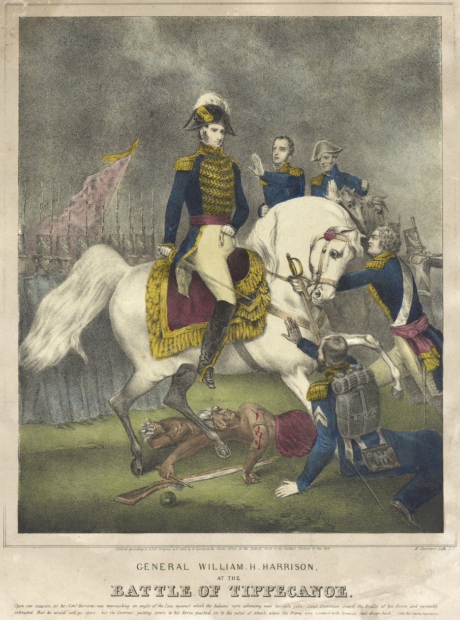 General William H. Harrison vid slaget vid Tippecanoe, pub. 1840 av Nathaniel Currier
