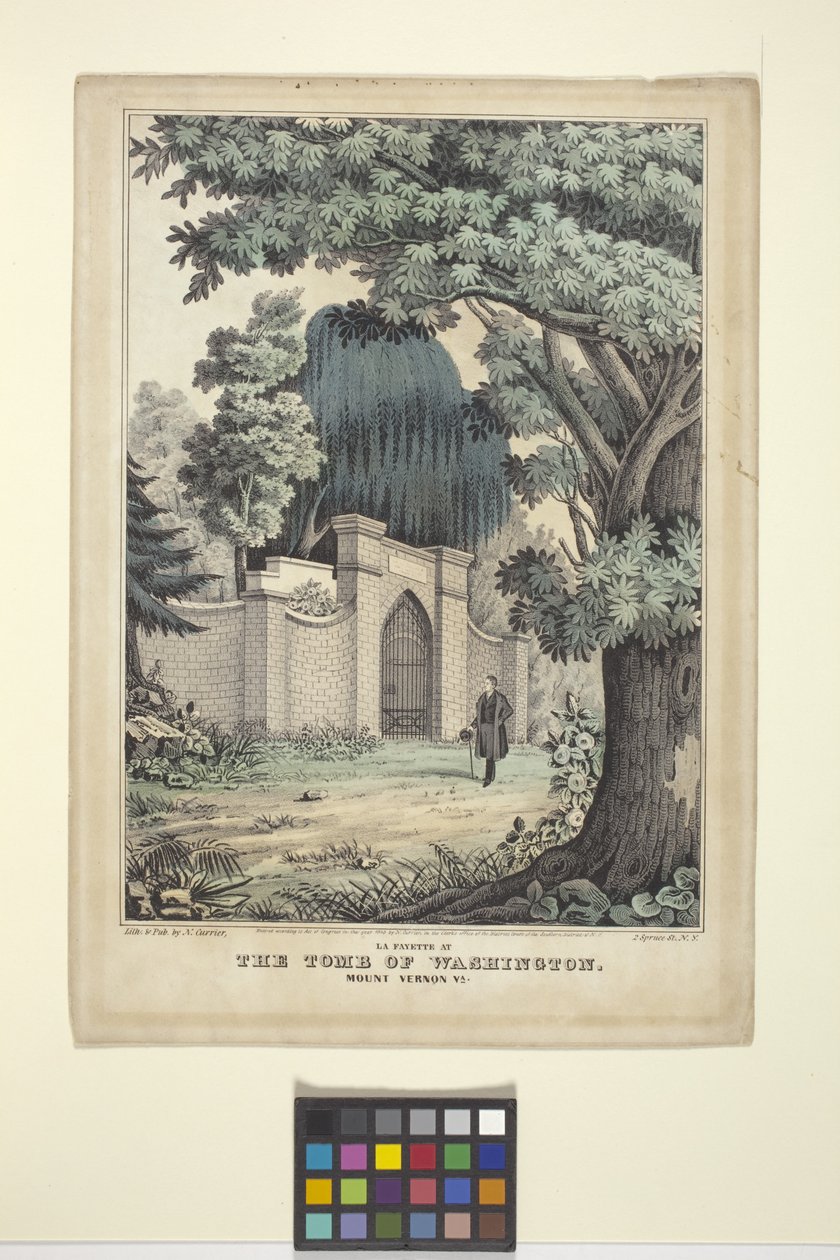Lafayette at the Tomb of Washington (handfärgad litografi) av Nathaniel Currier