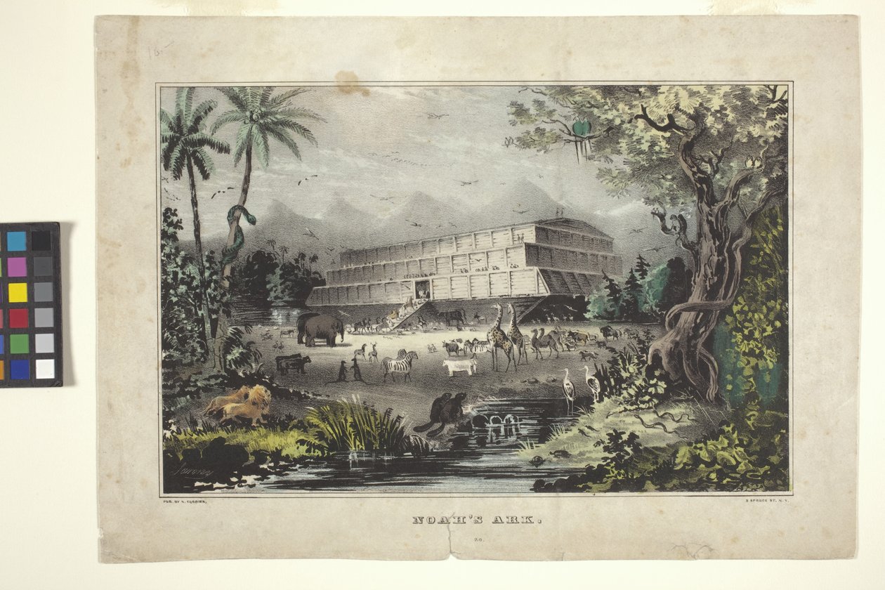 Noaks ark (handfärgad litografi) av Nathaniel Currier