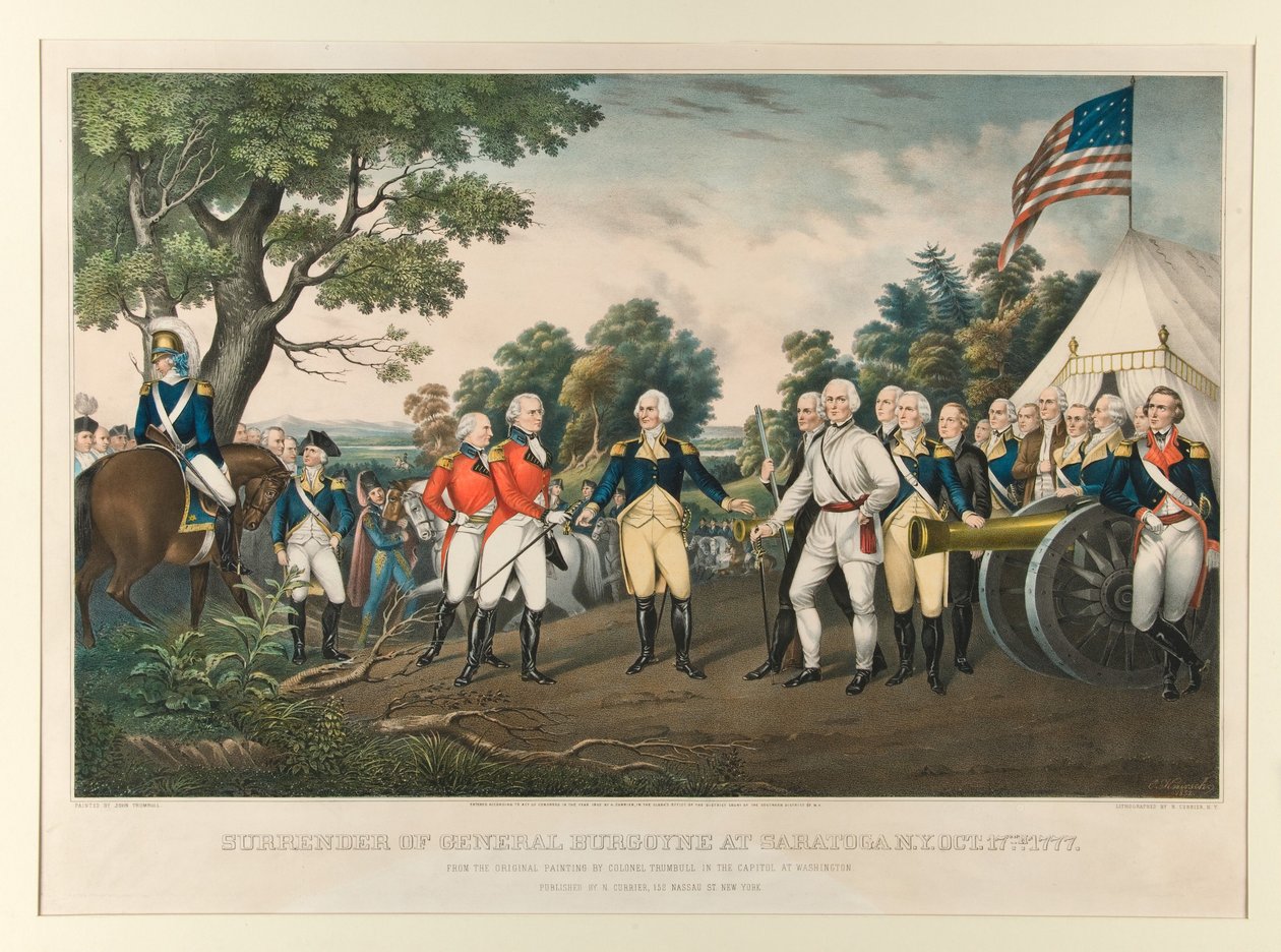 General Burgoynes kapitulation vid Saratoga, New York, den 17 oktober 1777 / Efter originalmålningen av överste Trumbull i Kapitolium i Washington. Målad av John Trumbull av Nathaniel Currier