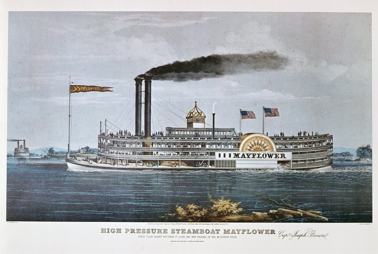 Ångbåten "Mayflower" på Mississippi av Nathaniel Currier