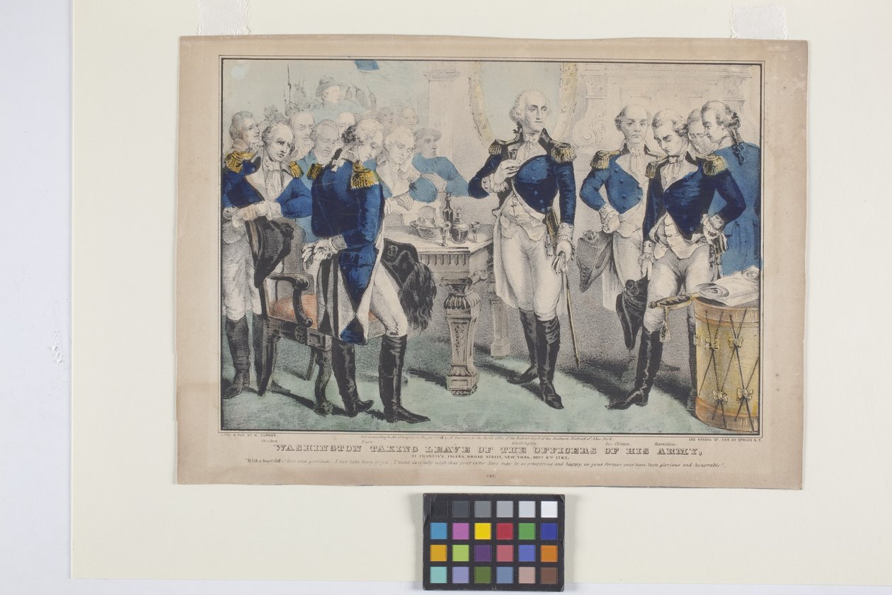 Washington tar avsked av officerarna i hans armé (handfärgad litografi) av Nathaniel Currier