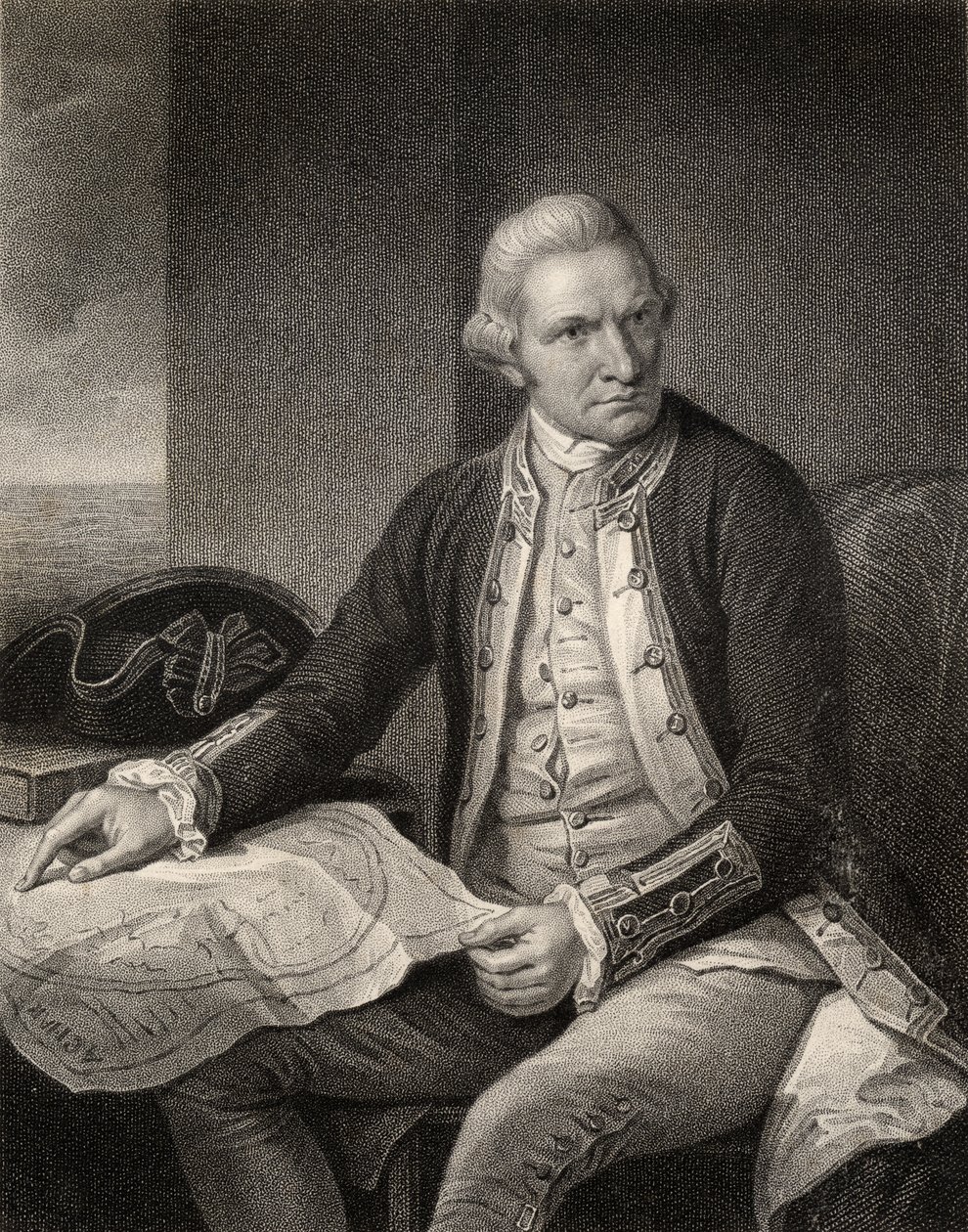 Kapten James Cook, graverad av W. Holl, från 