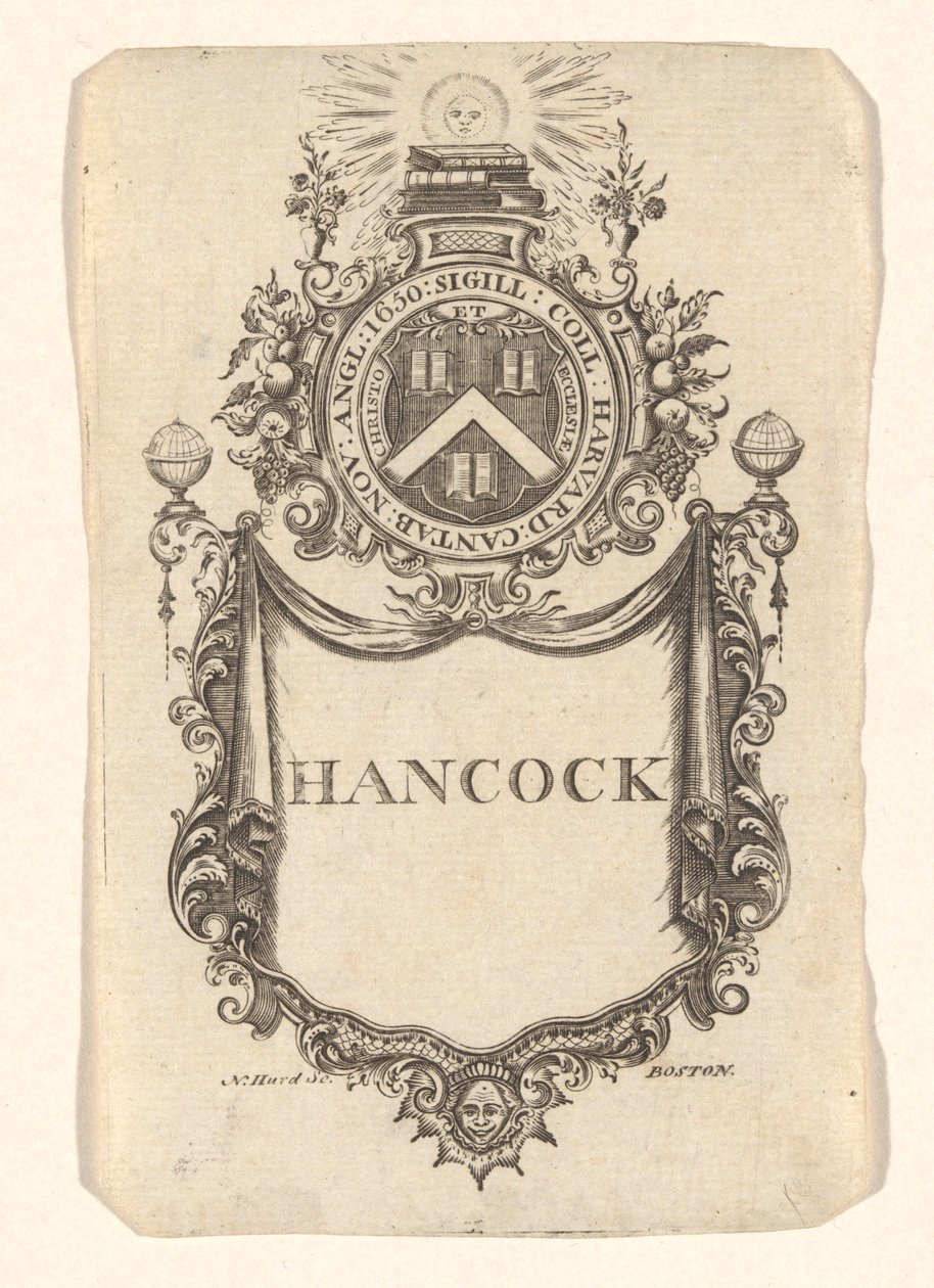 Bookplate of Harvard College (Hancock) av Nathaniel Hurd