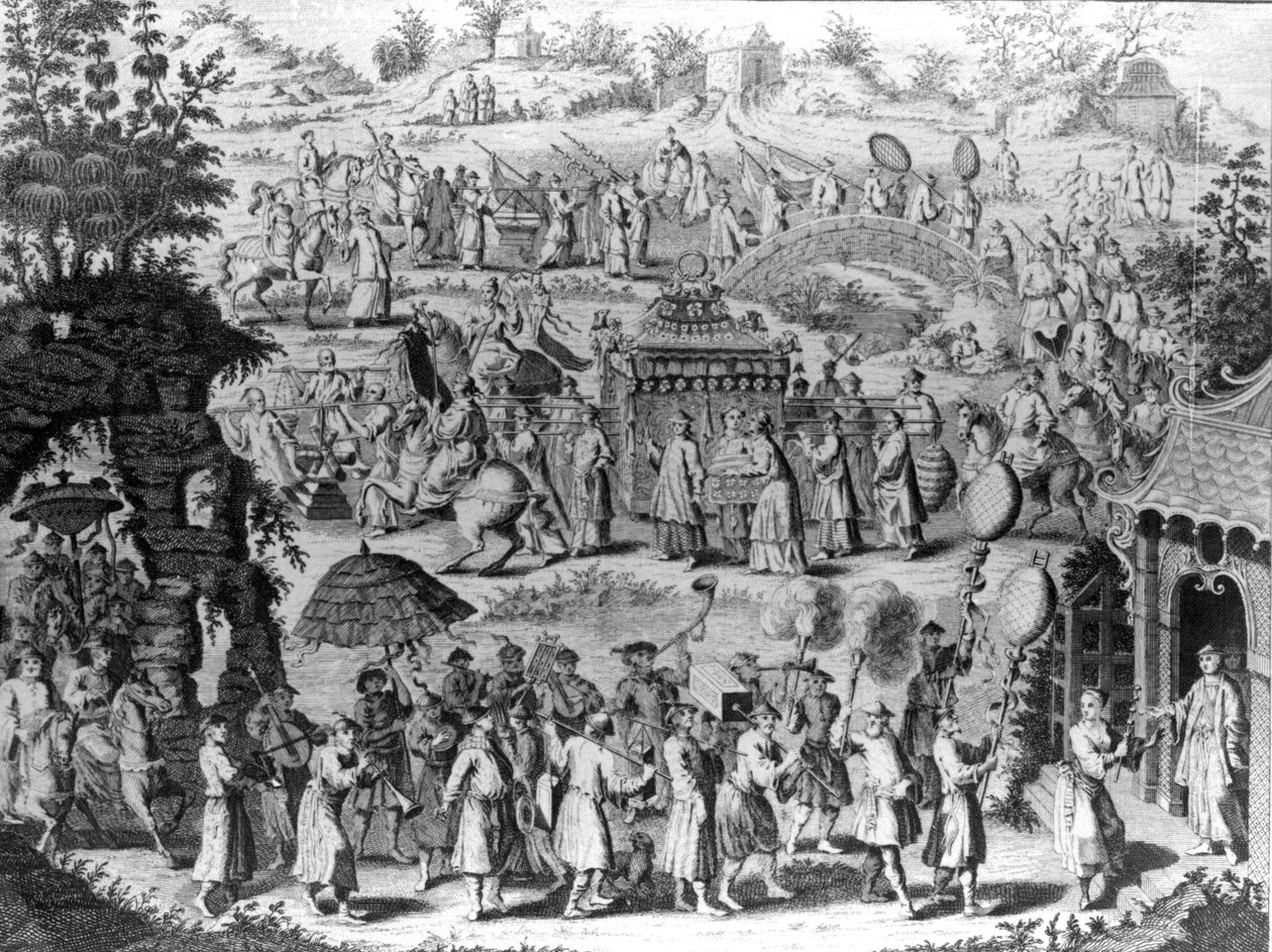 Procession av en brud som går hem till sin man, illustration från 