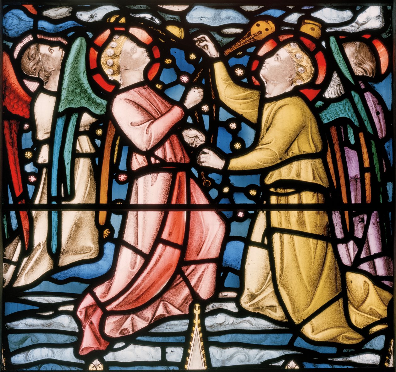 Three Censing Angels, detalj från Christ In Majesty, ca 1863 (målat glas) av Nathaniel Westlake