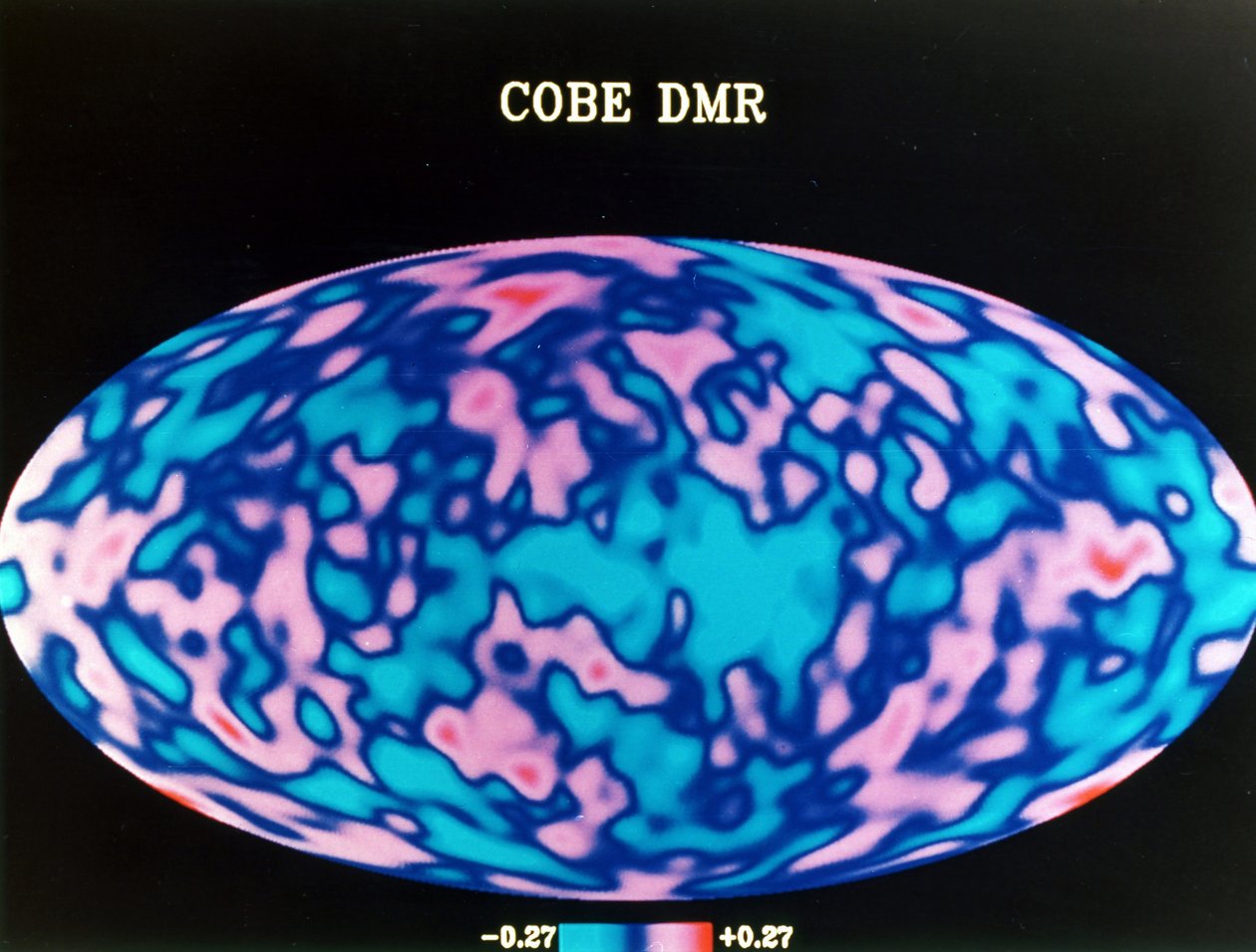 Mikrovågskarta över hela himlen producerad från ett års data från COBE (Cosmic Background Explorer). NASA fotografi. av National Aeronautics and Space Administration National Aeronautics and Space Administration